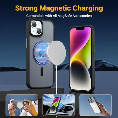 Temdan for iPhone 14 Case, Magsafe bilan mos, sarg'ayishga qarshi, harbiy darajadagi himoya, zarbaga chidamli ingichka magnitli telefon qopqog'i, qora - 3