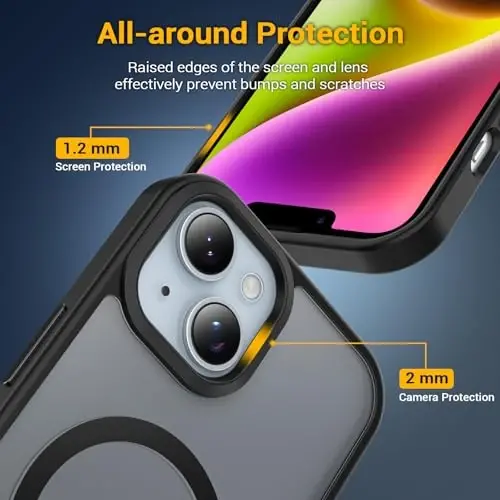 Temdan for iPhone 14 Case, Magsafe bilan mos, sarg'ayishga qarshi, harbiy darajadagi himoya, zarbaga chidamli ingichka magnitli telefon qopqog'i, qora - 4