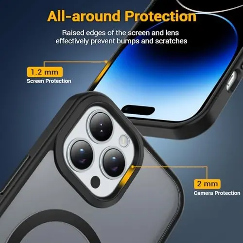 Temdan for iPhone 14 Pro Case, Magsafe bilan mos, sarg'ayishga qarshi, harbiy darajadagi himoya, zarbga chidamli ingichka magnit telefon qutisi qopqog'i, qora - 4