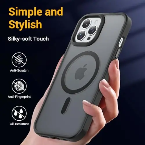 Temdan for iPhone 14 Pro Case, Magsafe bilan mos, sarg'ayishga qarshi, harbiy darajadagi himoya, zarbga chidamli ingichka magnit telefon qutisi qopqog'i, qora - 6