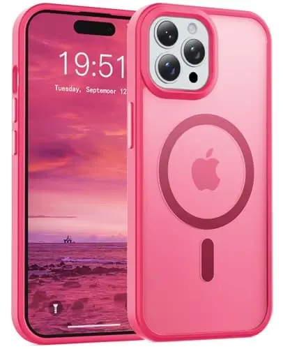 Temdan for iPhone 14 Pro Max Case, Compatible with Magsafe, Anti-Yellowing, Military-Grade Protection, Shockproof Slim Magnetic Phone Case Cover, Hot Pink 