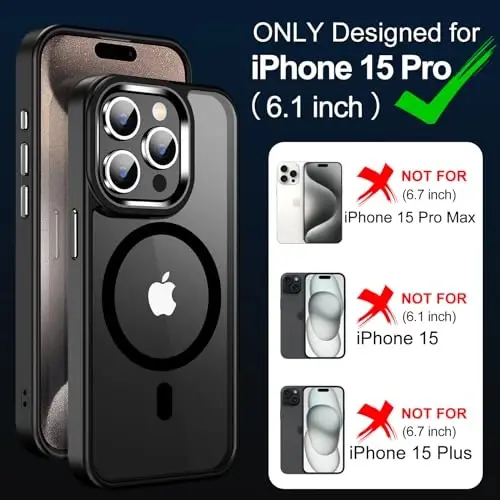 Temdan for iPhone 15 Pro Case Clear, Compatible with Magsafe, Anti-Yellowing, Military-Grade Protection, Shockproof Slim Magnetic Phone Case Cover, Clear Black - 2