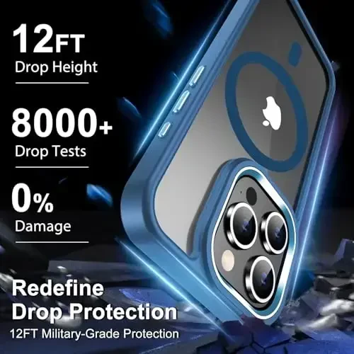 Temdan for iPhone 15 Pro Case Clear with Screen Protector, Compatible with Magsafe, Anti-Yellowing, Military-Grade Protection, Shockproof Slim Magnetic Phone Case Cover, Clear Blue - 5