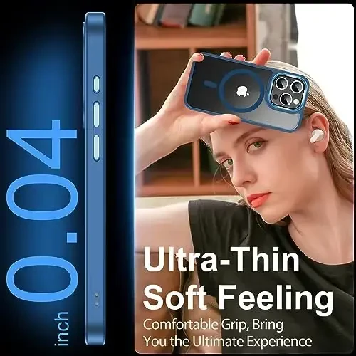 Temdan for iPhone 15 Pro Case Clear with Screen Protector, Compatible with Magsafe, Anti-Yellowing, Military-Grade Protection, Shockproof Slim Magnetic Phone Case Cover, Clear Blue - 7