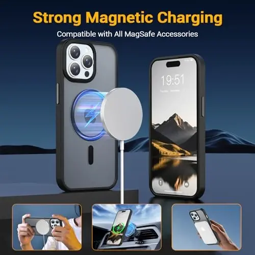 Temdan for iPhone 15 Pro Max Case, Compatible with Magsafe, Anti-Yellowing, Military-Grade Protection, Shockproof Slim Magnetic Phone Case Cover, Black - 4