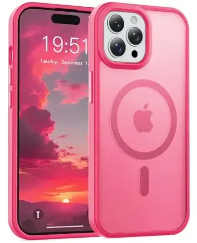 Temdan for iPhone 15 Pro Max Case, Compatible with Magsafe, Anti-Yellowing, Military-Grade Protection, Shockproof Slim Magnetic Phone Case Cover, Hot Pink - TEMDAN