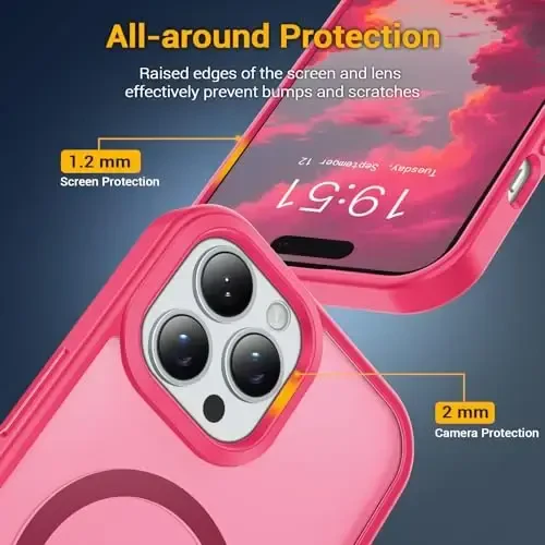 Temdan for iPhone 15 Pro Max Case, Compatible with Magsafe, Anti-Yellowing, Military-Grade Protection, Shockproof Slim Magnetic Phone Case Cover, Hot Pink - 5