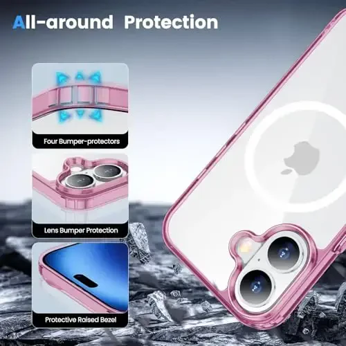 Temdan for iPhone 16 Case Clear, Compatible with Magsafe, Anti-Yellowing, Military-Grade Protection, Shockproof Slim Magnetic Phone Case Cover, Pink - 4