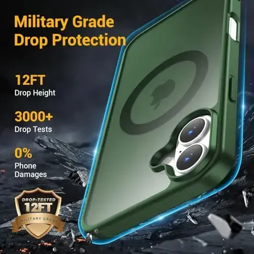 Temdan for iPhone 16 Case, Compatible with Magsafe, Anti-Yellowing, Military-Grade Protection, Shockproof Slim Magnetic Phone Case Cover, Dark Green - 3