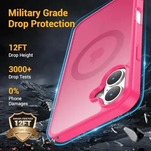 Temdan for iPhone 16 Case, Compatible with Magsafe, Anti-Yellowing, Military-Grade Protection, Shockproof Slim Magnetic Phone Case Cover, Rose - 3