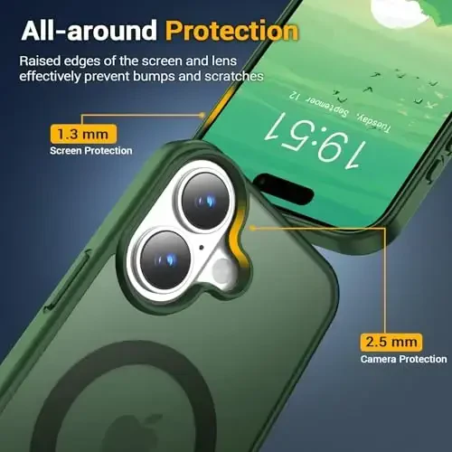 Temdan for iPhone 16 Case, Magsafe bilan mos, sariqlikka qarshi, harbiy darajadagi himoya, zarbaga chidamli ingichka magnitli telefon qopqog'i, to'q yashil - 5