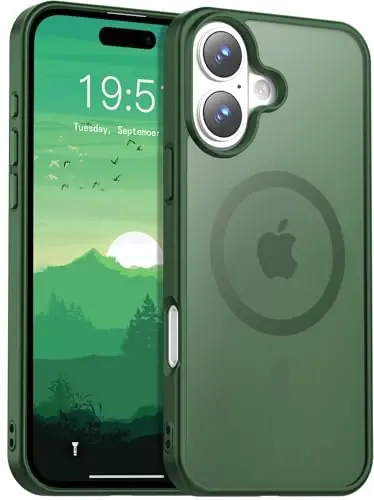 Temdan for iPhone 16 Case, Magsafe bilan mos, sariqlikka qarshi, harbiy darajadagi himoya, zarbaga chidamli ingichka magnitli telefon qopqog'i, to'q yashil 