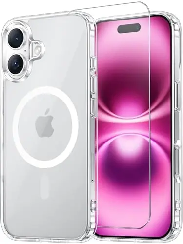 Temdan for iPhone 16 Plus Case Clear, Compatible with Magsafe, Anti-Yellowing, Military-Grade Protection, Shockproof Slim Magnetic Phone Case Cover, Transparent - TEMDAN