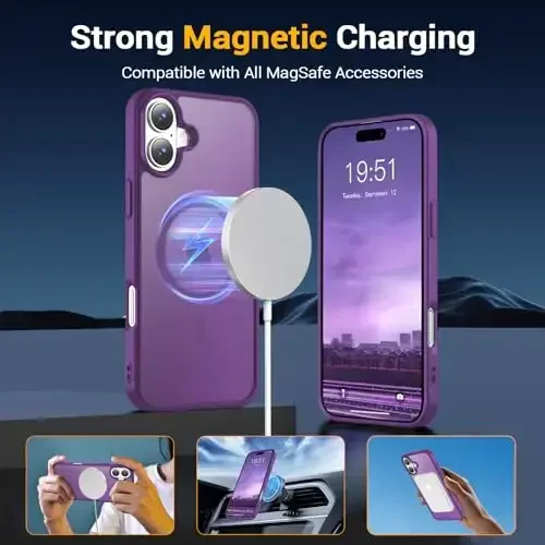 Temdan for iPhone 16 Plus Case, Compatible with Magsafe, Anti-Yellowing, Military-Grade Protection, Shockproof Slim Magnetic Phone Case Cover, Dark Purple - 3