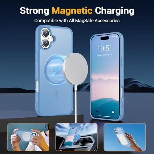 Temdan for iPhone 16 Plus Case, Magsafe bilan mos, sarg'ayishga qarshi, harbiy darajadagi himoya, zarbga chidamli ingichka magnit telefon qutisi qopqog'i, Sierra Blue - 3