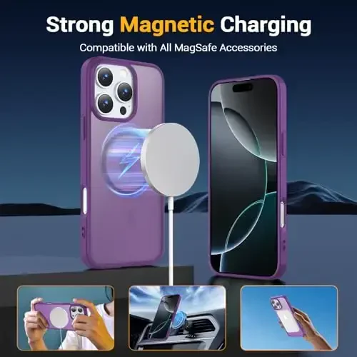 Temdan for iPhone 16 Pro Case, Compatible with Magsafe, Anti-Yellowing, Military-Grade Protection, Shockproof Slim Magnetic Phone Case Cover, Dark Purple - 3