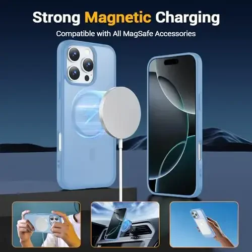 Temdan for iPhone 16 Pro Case, Magsafe bilan mos, sarg'ayishga qarshi, harbiy darajadagi himoya, zarbga chidamli ingichka magnitli telefon g'ilofi, Sierra Blue - 3