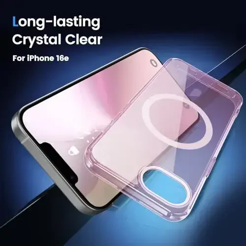 Temdan for iPhone 16e Case Clear, Compatible with Magsafe, Anti-Yellowing, Military-Grade Protection, Shockproof Slim Magnetic Phone Case Cover, Clear Pink - 5