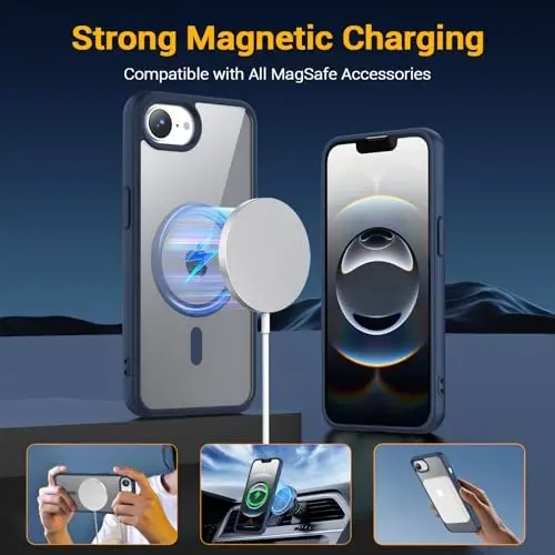Temdan for iPhone 16e Case Clear, Magsafe bilan mos, sarg'ayishga qarshi, harbiy darajadagi himoya, zarbga chidamli ingichka magnit telefon g'ilofi, tiniq ko'k - 3