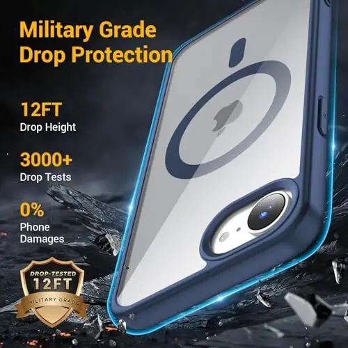 Temdan for iPhone 16e Case Clear, Magsafe bilan mos, sarg'ayishga qarshi, harbiy darajadagi himoya, zarbga chidamli ingichka magnit telefon g'ilofi, tiniq ko'k - 4