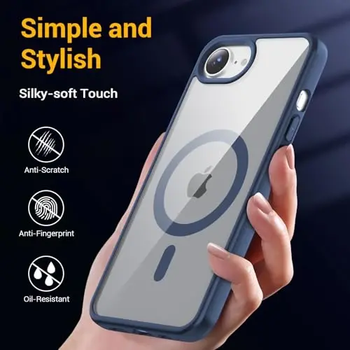 Temdan for iPhone 16e Case Clear, Magsafe bilan mos, sarg'ayishga qarshi, harbiy darajadagi himoya, zarbga chidamli ingichka magnit telefon g'ilofi, tiniq ko'k - 5