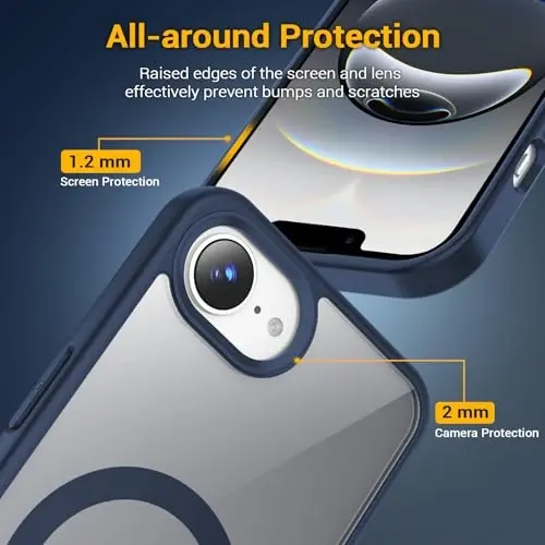 Temdan for iPhone 16e Case Clear, Magsafe bilan mos, sarg'ayishga qarshi, harbiy darajadagi himoya, zarbga chidamli ingichka magnit telefon g'ilofi, tiniq ko'k - 6