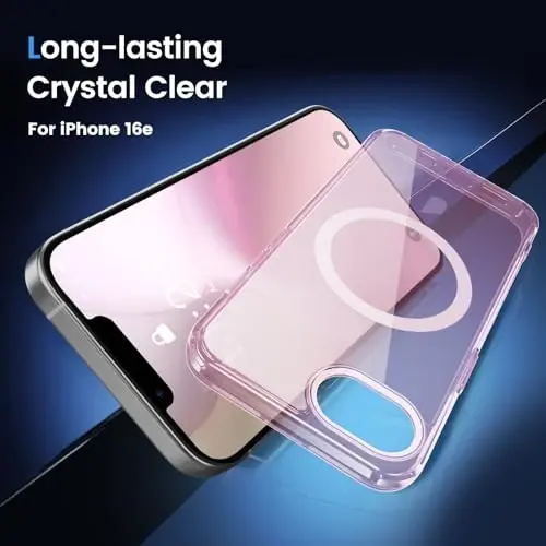 Temdan for iPhone 16e Case Clear, Magsafe bilan mos, sariqlikka qarshi, harbiy darajadagi himoya, zarbaga chidamli ingichka magnitli telefon gʻilofi, tiniq pushti - 5