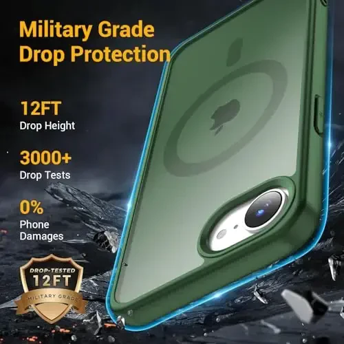 Temdan for iPhone 16e Case, Magsafe bilan mos, sarg'ayishga qarshi, harbiy darajadagi himoya, zarbaga chidamli ingichka magnit telefon g'ilofi qopqog'i, o'rmon yashili - 3