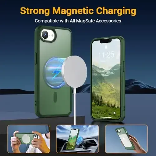 Temdan for iPhone 16e Case, Magsafe bilan mos, sarg'ayishga qarshi, harbiy darajadagi himoya, zarbaga chidamli ingichka magnit telefon g'ilofi qopqog'i, o'rmon yashili - 4