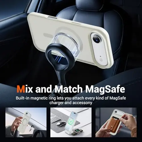 Temdan for iPhone 17 Air Case with Screen Protector, Compatible with Magsafe, Anti-Yellowing, Military-Grade Protection, Shockproof Slim Magnetic Phone Case Cover, Antique White - 3