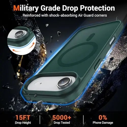 Temdan for iPhone 17 Air Case with Screen Protector, Compatible with Magsafe, Anti-Yellowing, Military-Grade Protection, Shockproof Slim Magnetic Phone Case Cover, Forest Green - 4