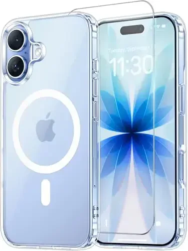 Temdan for iPhone 17 Case Clear with Screen Protector, Compatible with Magsafe, Anti-Yellowing, Military-Grade Protection, Shockproof Slim Magnetic Phone Case Cover, Transparent - 1