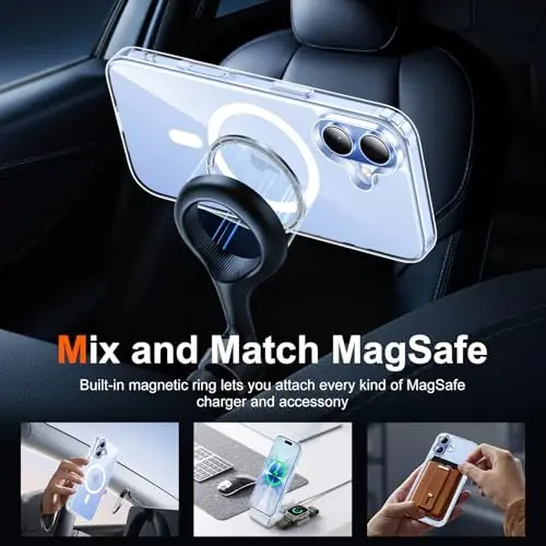 Temdan for iPhone 17 Case Clear with Screen Protector, Magsafe bilan mos, sarg'ayishga qarshi, harbiy darajadagi himoya, zarbaga chidamli ingichka magnitli telefon g'ilofi, shaffof - 3