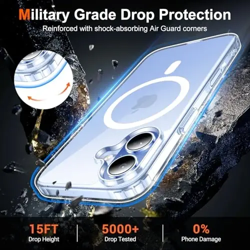 Temdan for iPhone 17 Case Clear with Screen Protector, Magsafe bilan mos, sarg'ayishga qarshi, harbiy darajadagi himoya, zarbaga chidamli ingichka magnitli telefon g'ilofi, shaffof - 5