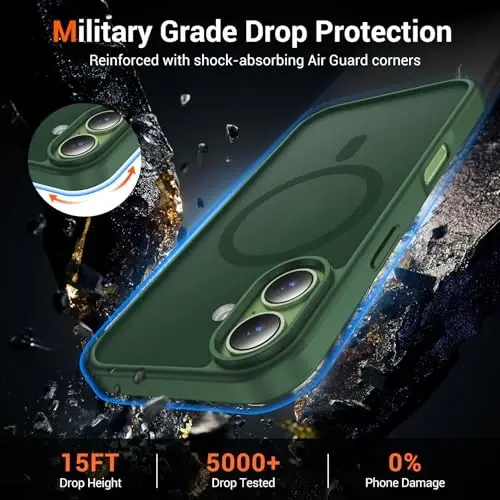 Temdan for iPhone 17 Case with Screen Protector, Compatible with Magsafe, Anti-Yellowing, Military-Grade Protection, Shockproof Slim Magnetic Phone Case Cover, Alpine Green - 4