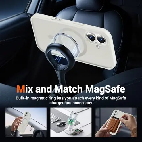 Temdan for iPhone 17 Case with Screen Protector, Compatible with Magsafe, Anti-Yellowing, Military-Grade Protection, Shockproof Slim Magnetic Phone Case Cover, Antique White - 3