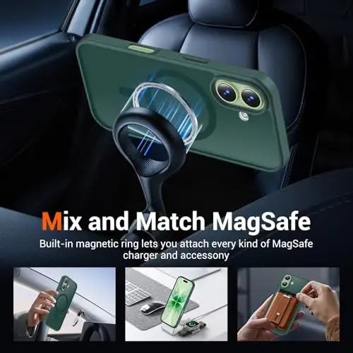 Temdan for iPhone 17 Case with Screen Protector, Compatible with Magsafe, Anti-Yellowing, Military-Grade Protection, Shockproof Slim Magnetic Phone Case Cover, Forest Green - 3