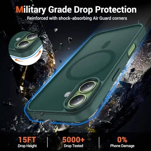 Temdan for iPhone 17 Case with Screen Protector, Compatible with Magsafe, Anti-Yellowing, Military-Grade Protection, Shockproof Slim Magnetic Phone Case Cover, Forest Green - 4