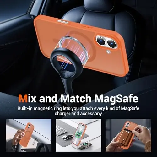 Temdan for iPhone 17 Case with Screen Protector, Compatible with Magsafe, Anti-Yellowing, Military-Grade Protection, Shockproof Slim Magnetic Phone Case Cover, Orange - 3