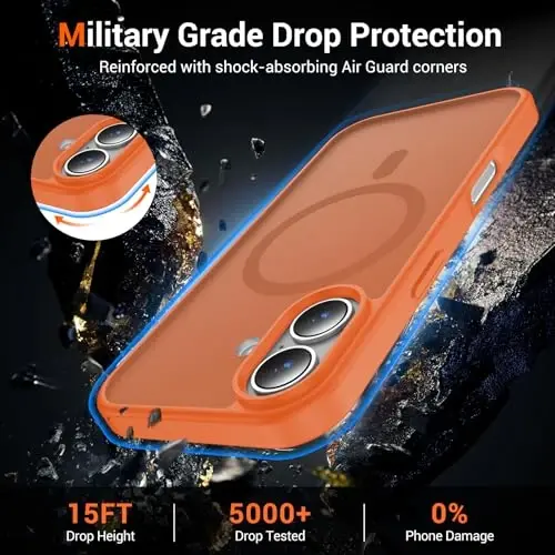 Temdan for iPhone 17 Case with Screen Protector, Compatible with Magsafe, Anti-Yellowing, Military-Grade Protection, Shockproof Slim Magnetic Phone Case Cover, Orange - 4