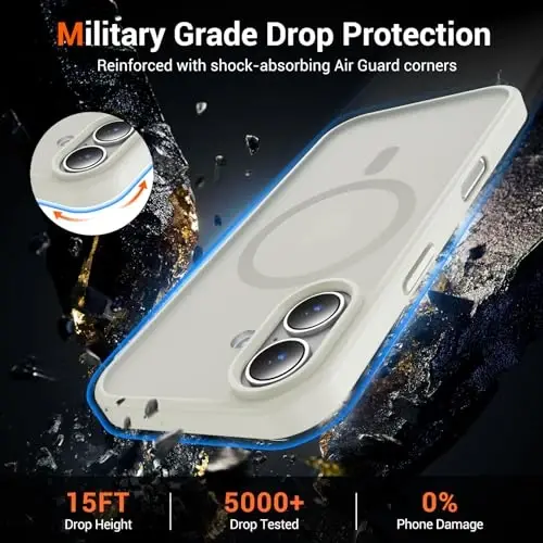 Temdan for iPhone 17 Case with Screen Protector, Compatible with Magsafe, Anti-Yellowing, Military-Grade Protection, Shockproof Slim Magnetic Phone Case Cover, Sandy Powder - 4