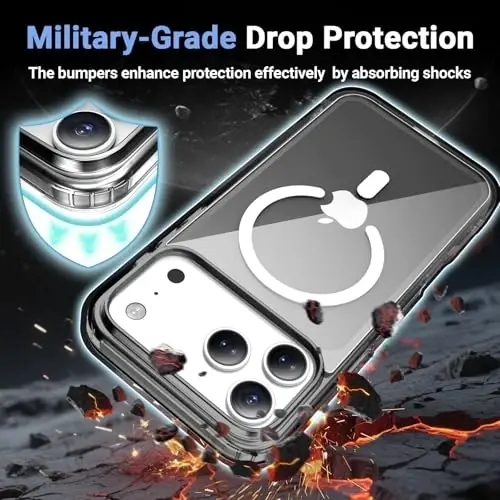 Temdan for iPhone 17 Pro Case Clear with Screen Protector, Compatible with Magsafe, Anti-Yellowing, Military-Grade Protection, Shockproof Slim Magnetic Phone Case Cover, Black - 4