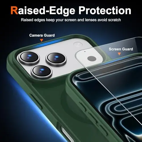 Temdan for iPhone 17 Pro Case with Screen Protector, Compatible with Magsafe, Anti-Yellowing, Military-Grade Protection, Shockproof Slim Magnetic Phone Case Cover, Alpine Green - 5