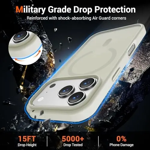 Temdan for iPhone 17 Pro Case with Screen Protector, Compatible with Magsafe, Anti-Yellowing, Military-Grade Protection, Shockproof Slim Magnetic Phone Case Cover, Antique White - 4