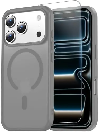 Temdan for iPhone 17 Pro Case with Screen Protector Titanium Gray | Compatible with Magsafe, Anti-Yellowing, Military-Grade Protection, Shockproof Slim Magnetic Phone Case,6.3