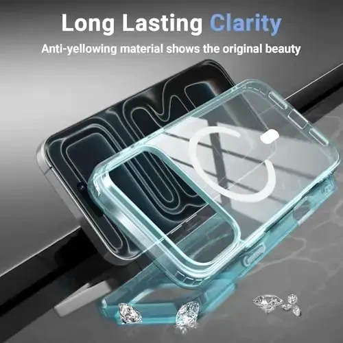 Temdan for iPhone 17 Pro Max Case Clear Blue with Screen Protector, Compatible with Magsafe, Anti-Yellowing, Military-Grade Protection, Shockproof Slim Magnetic Phone Case Cover, Blue - 7
