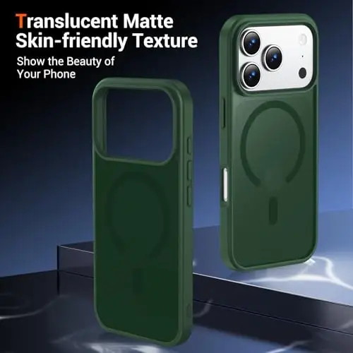 Temdan for iPhone 17 Pro Max Case with Screen Protector, Compatible with Magsafe, Anti-Yellowing, Military-Grade Protection, Shockproof Slim Magnetic Phone Case Cover, Alpine Green - 6