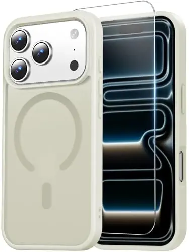 Temdan for iPhone 17 Pro Max Case with Screen Protector, Compatible with Magsafe, Anti-Yellowing, Military-Grade Protection, Shockproof Slim Magnetic Phone Case Cover, Antique White - 1