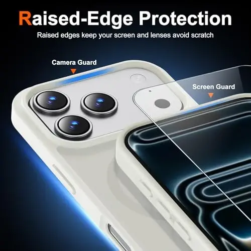 Temdan for iPhone 17 Pro Max Case with Screen Protector, Compatible with Magsafe, Anti-Yellowing, Military-Grade Protection, Shockproof Slim Magnetic Phone Case Cover, Antique White - 5