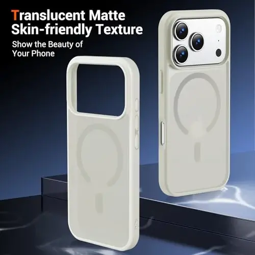 Temdan for iPhone 17 Pro Max Case with Screen Protector, Compatible with Magsafe, Anti-Yellowing, Military-Grade Protection, Shockproof Slim Magnetic Phone Case Cover, Antique White - 6